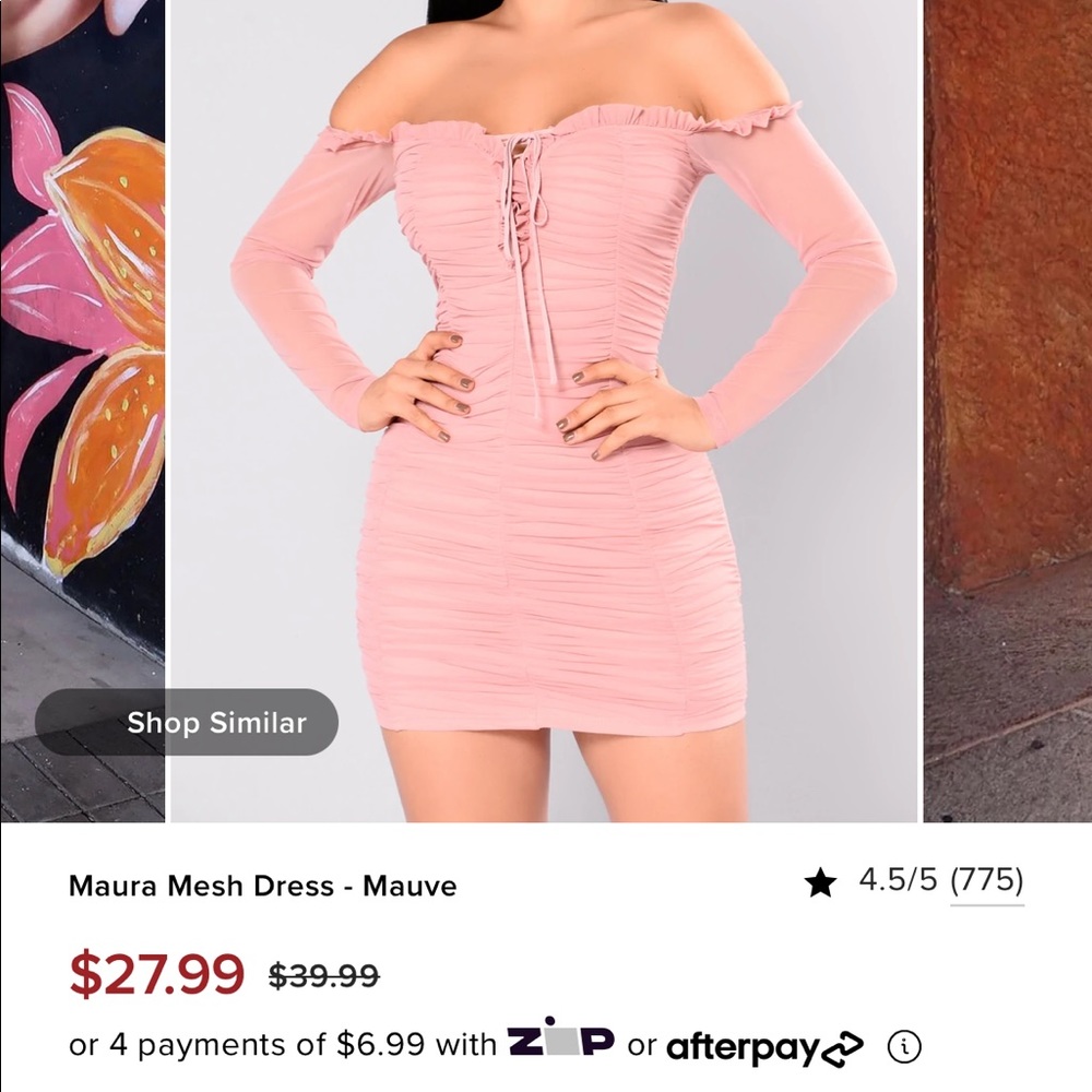 Off-shoulder mesh mini pink dress